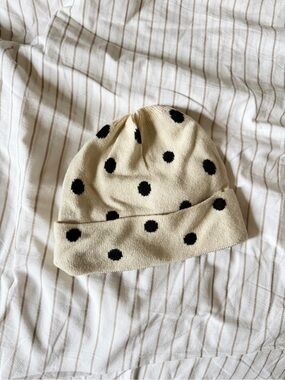 GAP Cream Beanie Hat with Black Polka Dots